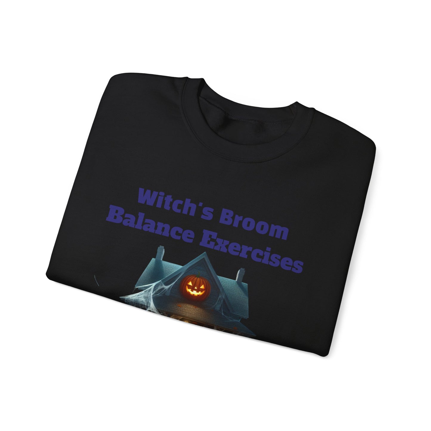 Halloween-Themed Crewneck Sweatshirt with Witch's Broom Balance Exercises