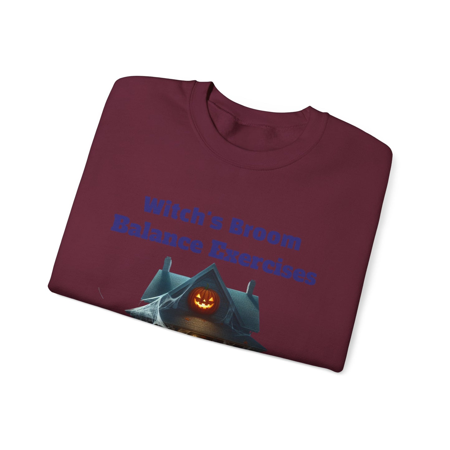 Halloween-Themed Crewneck Sweatshirt with Witch's Broom Balance Exercises