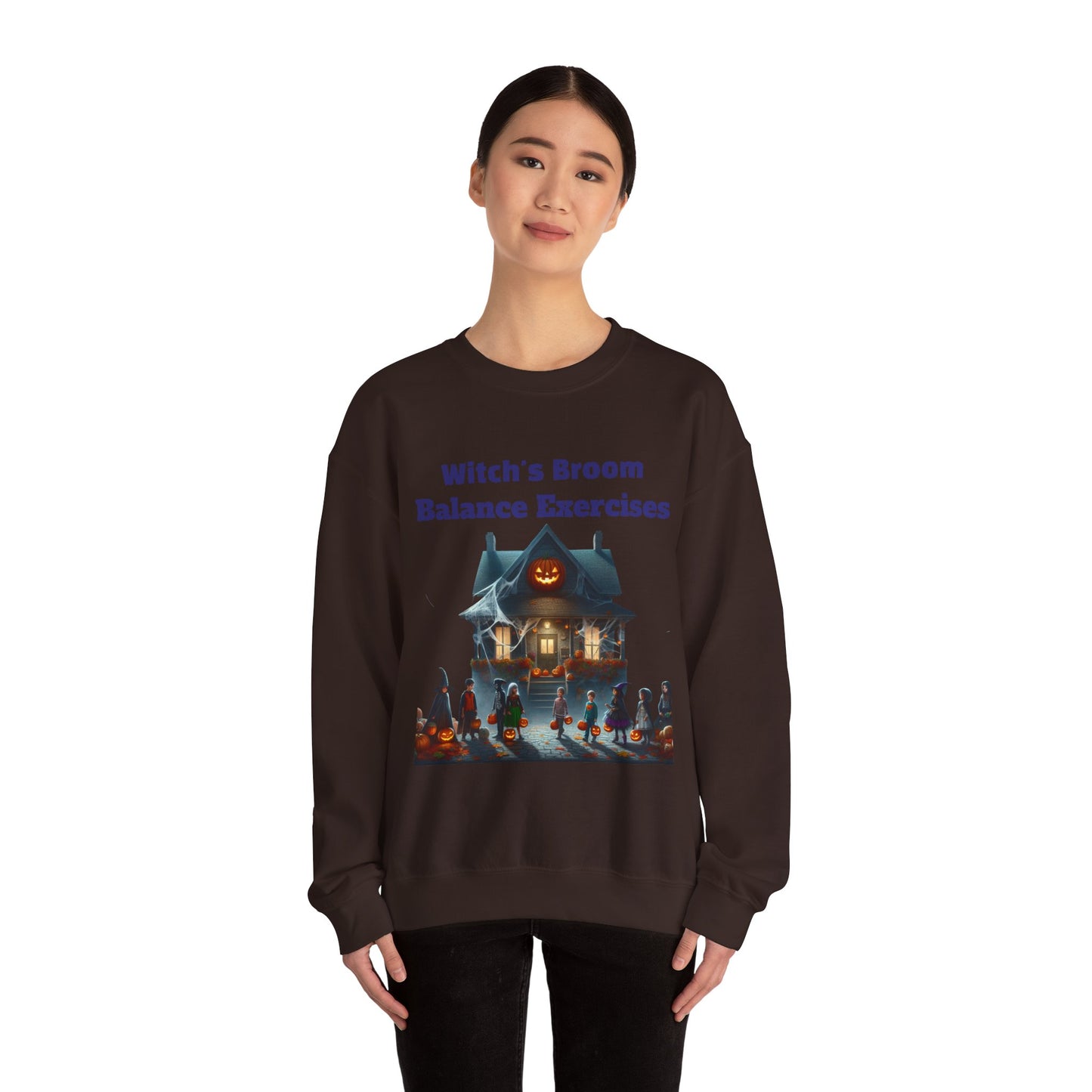 Copy of Halloween-Themed Crewneck Sweatshirt with Witch's Broom Balance Exercises
