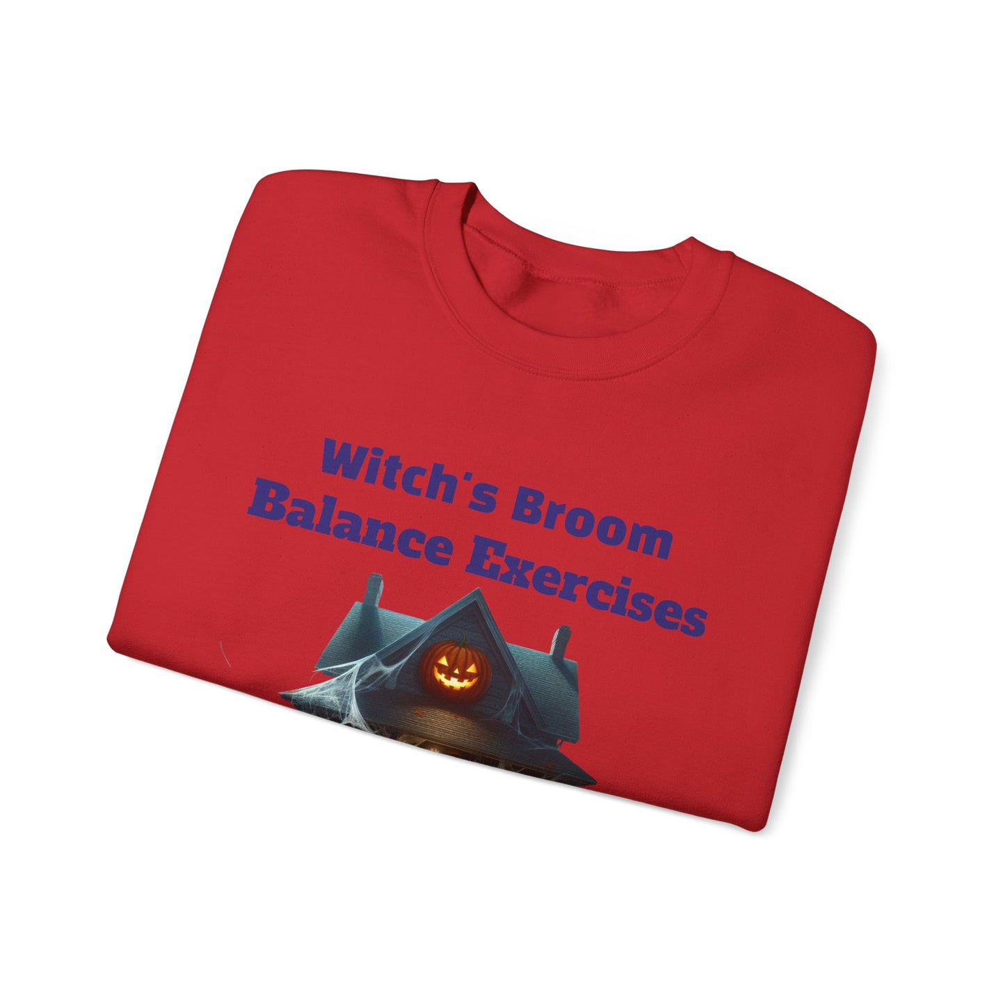 Halloween-Themed Crewneck Sweatshirt with Witch's Broom Balance Exercises