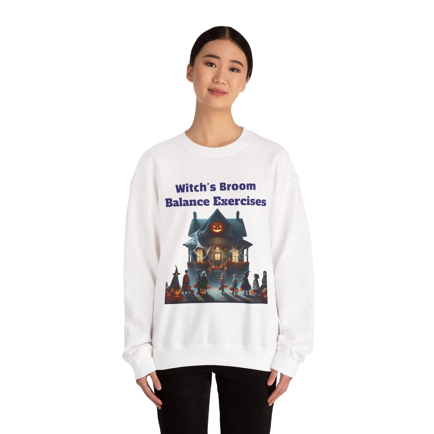 Copy of Halloween-Themed Crewneck Sweatshirt with Witch's Broom Balance Exercises