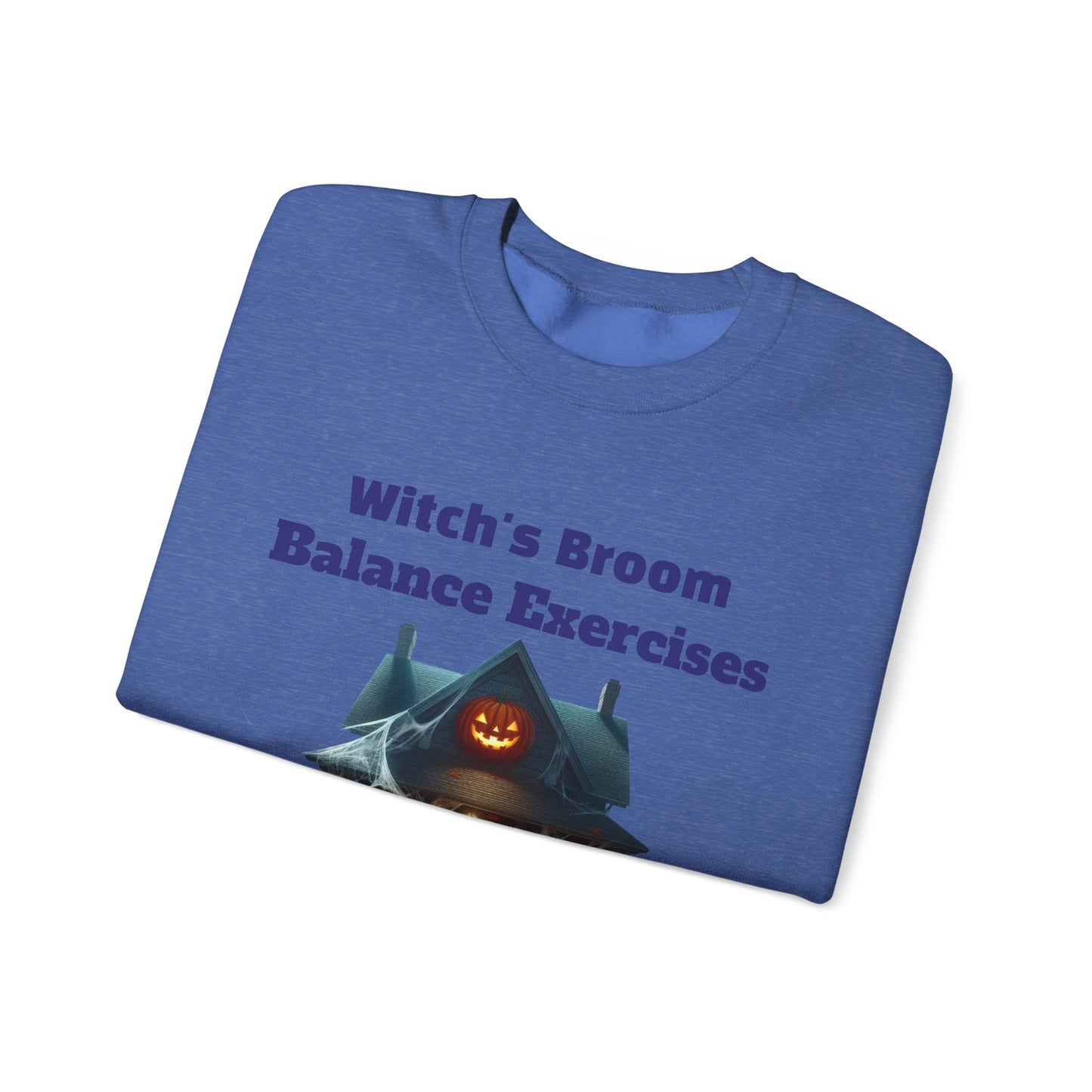 Halloween-Themed Crewneck Sweatshirt with Witch's Broom Balance Exercises
