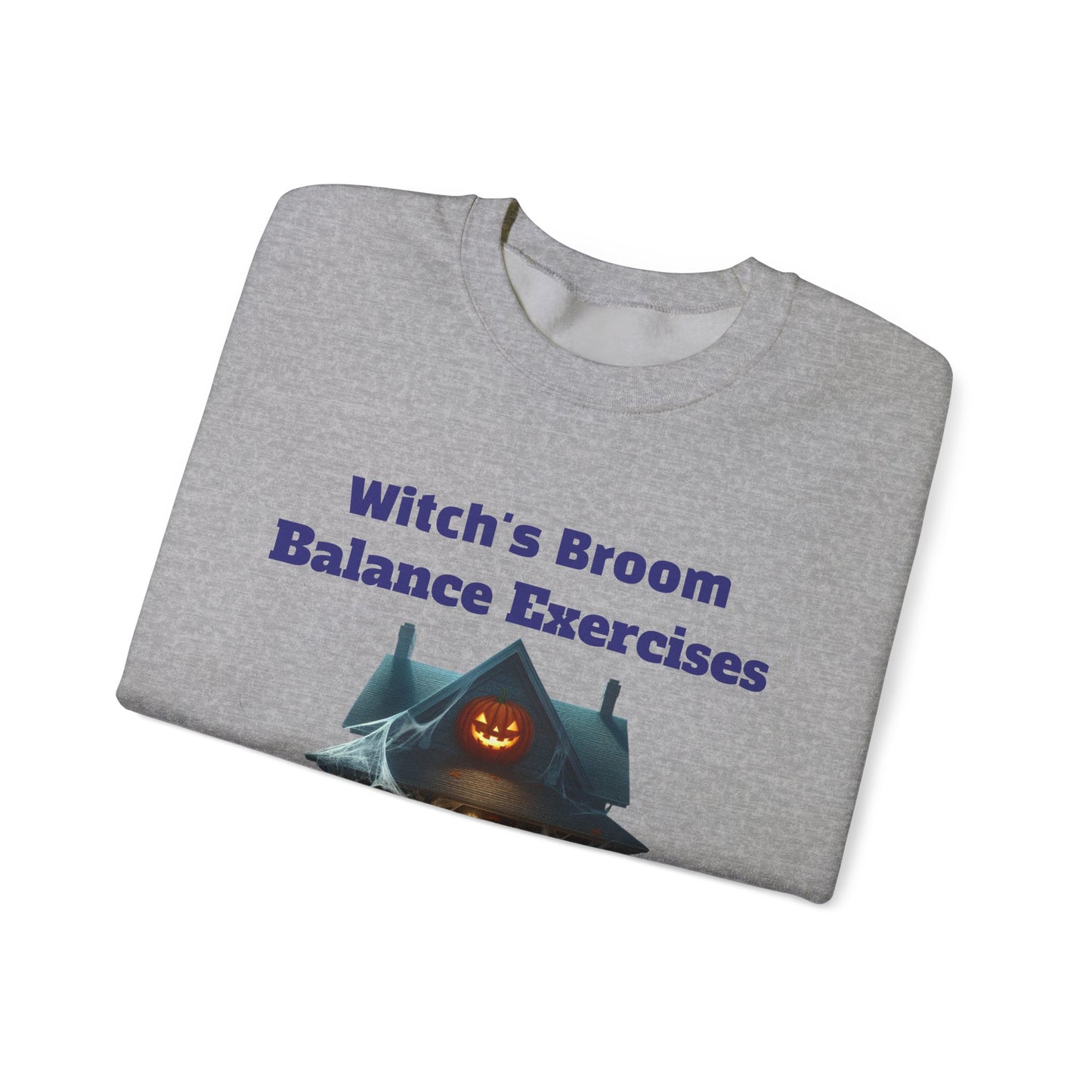 Halloween-Themed Crewneck Sweatshirt with Witch's Broom Balance Exercises