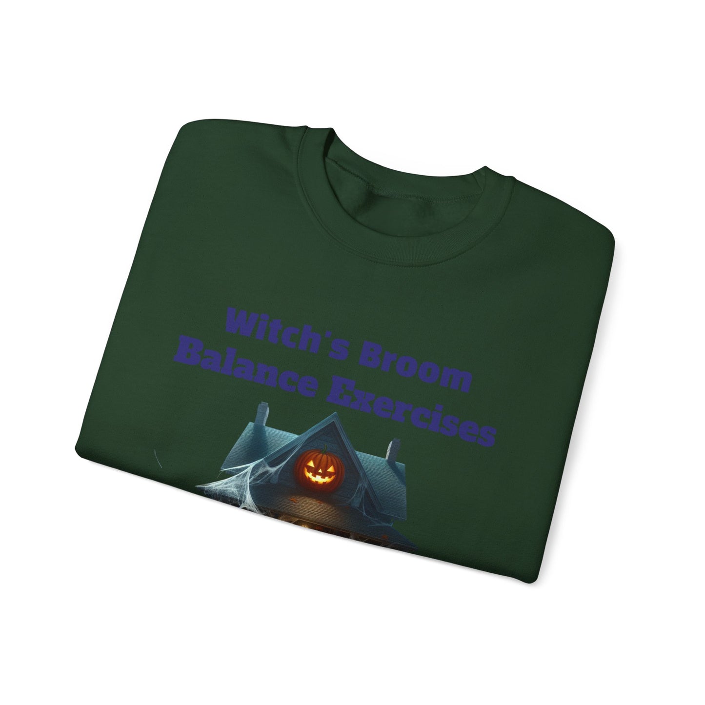 Halloween-Themed Crewneck Sweatshirt with Witch's Broom Balance Exercises