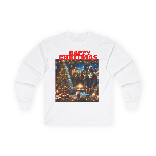 Happy Christmas Long Sleeve Tee - Unisex Ultra Cotton, Holiday Gift, Christmas Apparel, Festive Shirt, Cozy Winter Wear