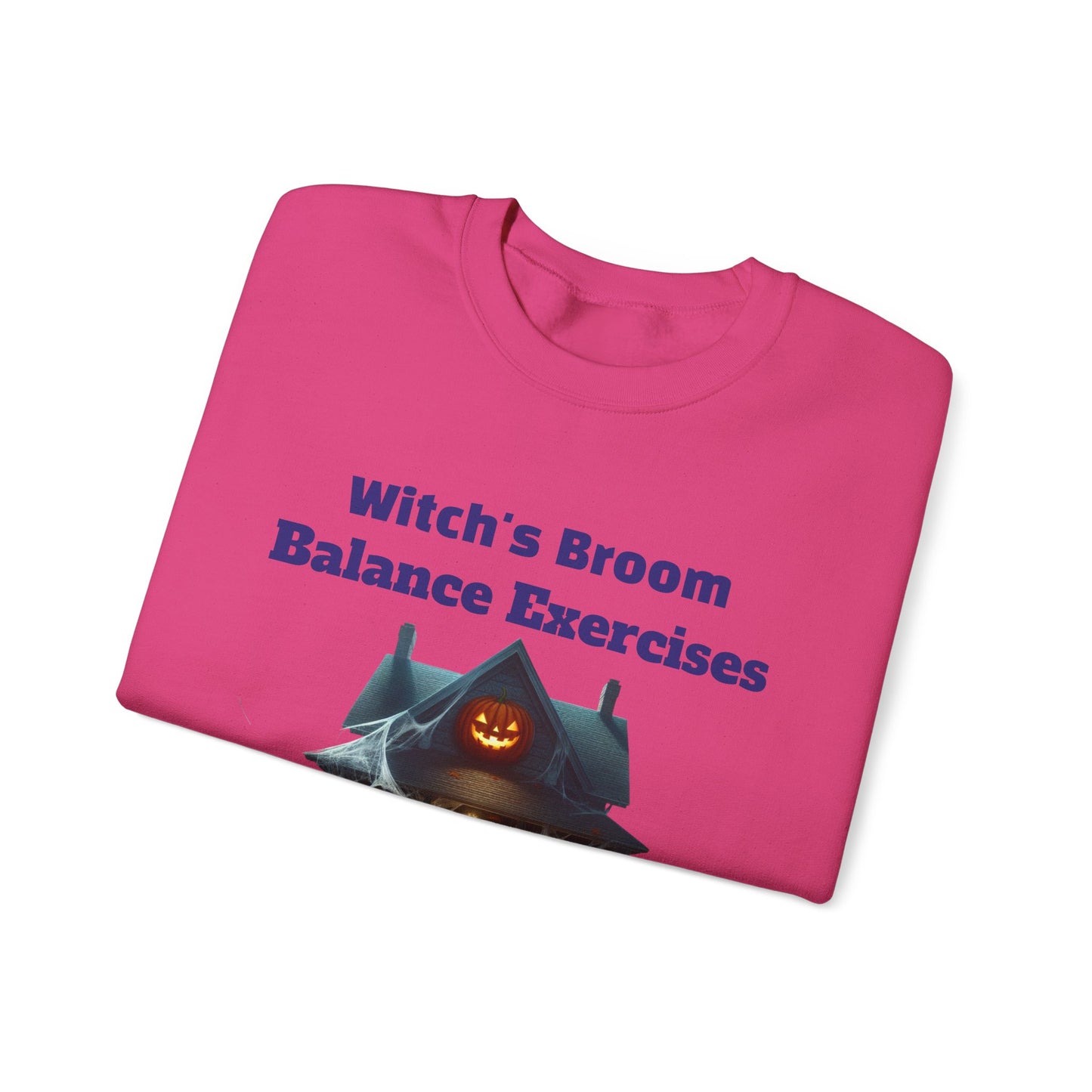 Halloween-Themed Crewneck Sweatshirt with Witch's Broom Balance Exercises