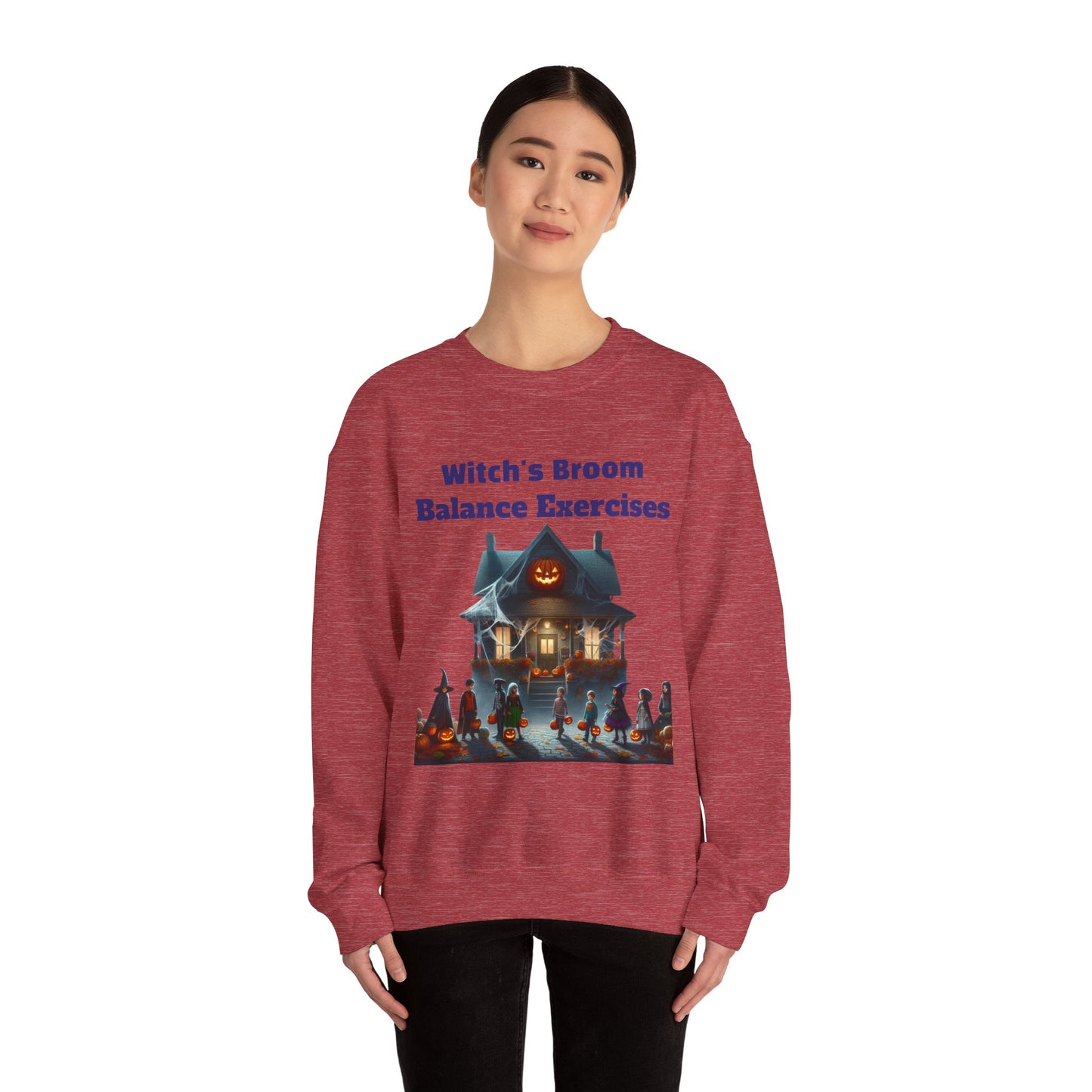 Copy of Halloween-Themed Crewneck Sweatshirt with Witch's Broom Balance Exercises