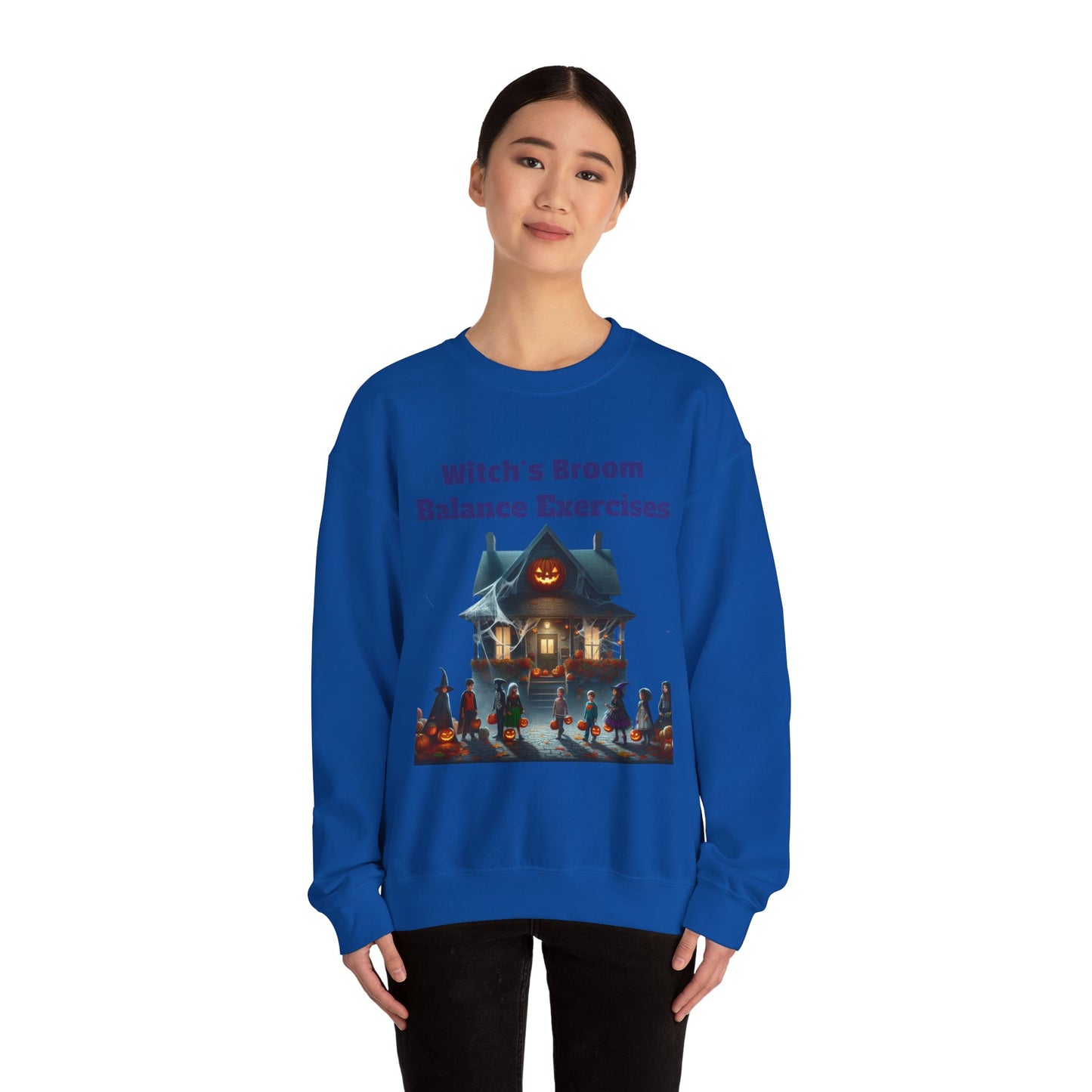 Copy of Halloween-Themed Crewneck Sweatshirt with Witch's Broom Balance Exercises