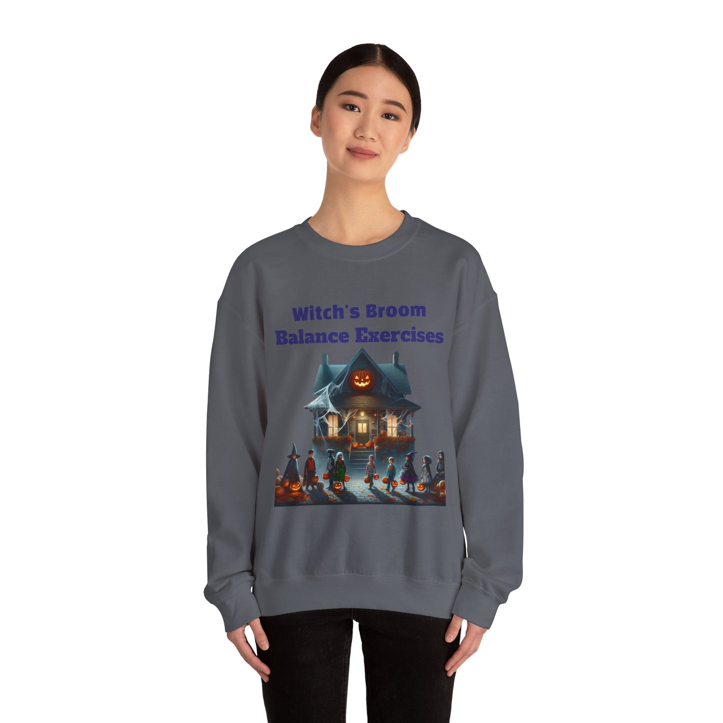 Copy of Halloween-Themed Crewneck Sweatshirt with Witch's Broom Balance Exercises