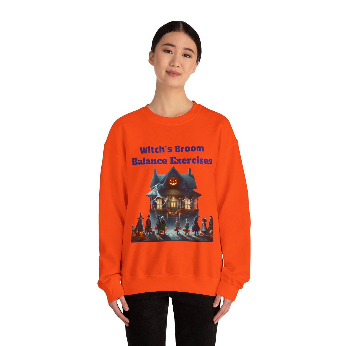 Copy of Halloween-Themed Crewneck Sweatshirt with Witch's Broom Balance Exercises