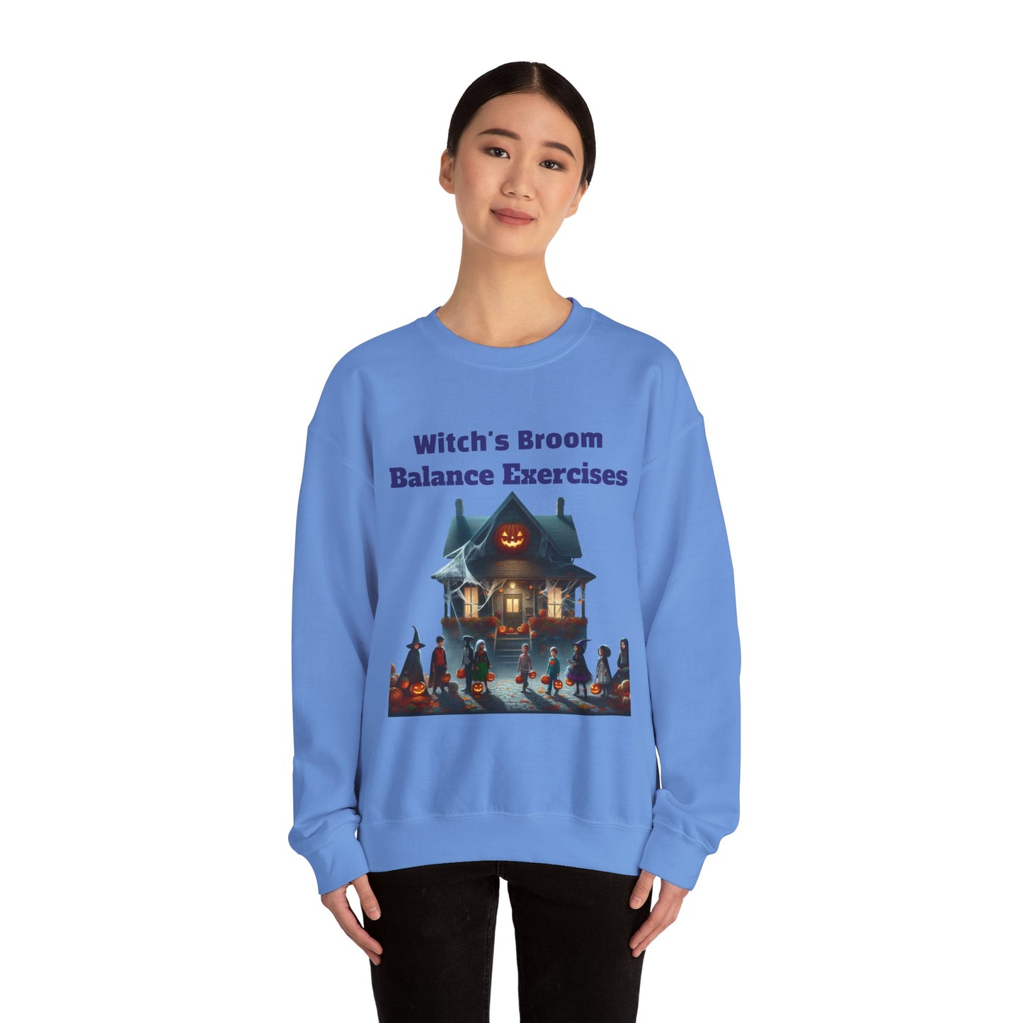 Copy of Halloween-Themed Crewneck Sweatshirt with Witch's Broom Balance Exercises