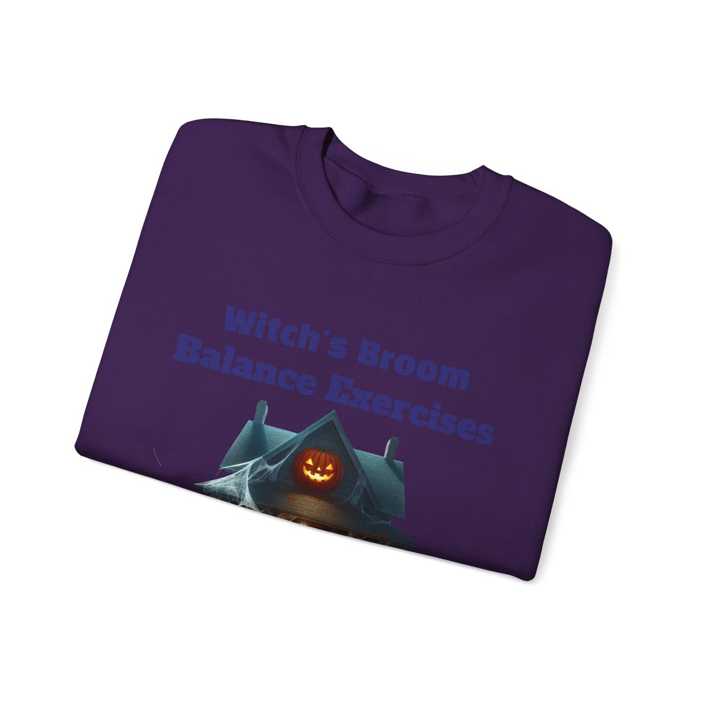 Halloween-Themed Crewneck Sweatshirt with Witch's Broom Balance Exercises